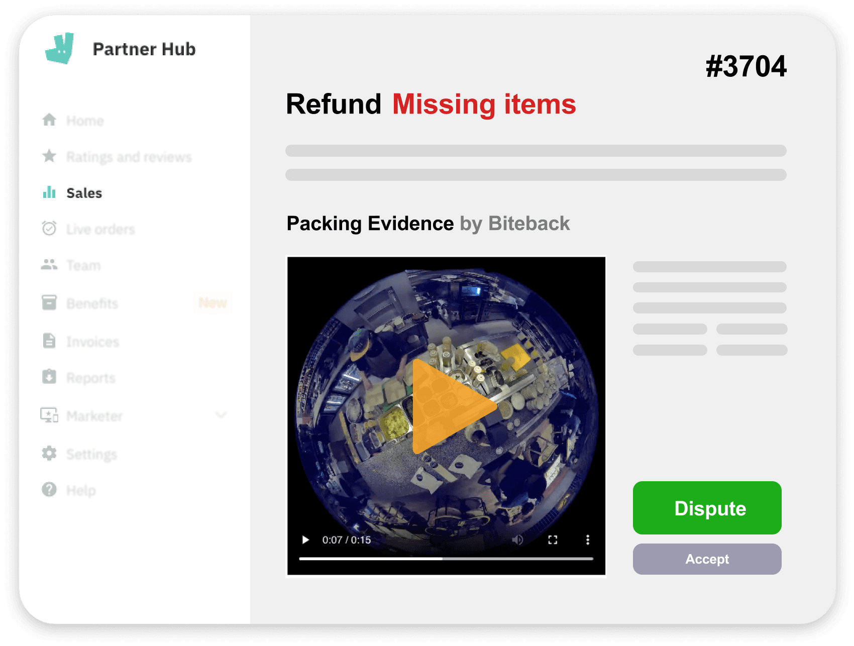 Verify missing items with order videos on partner platforms